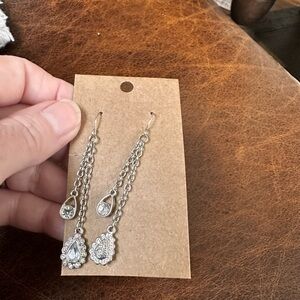 Silver chain dangle cubic zirconia Drop pierced Earrings